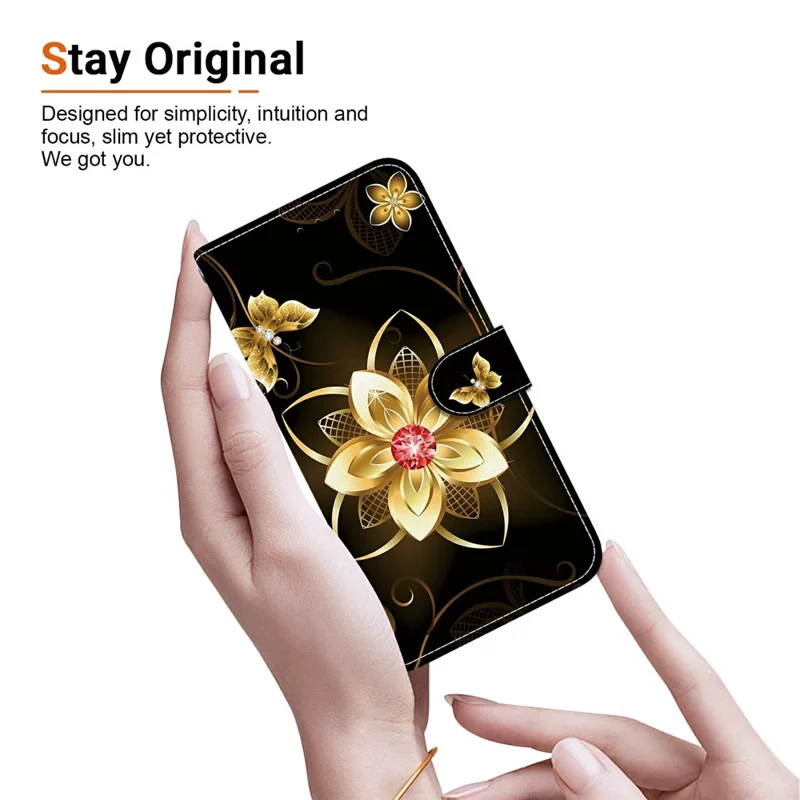 Funda para Xiaomi Redmi Note 13 Pro 4G / Poco M6 Pro 4G con estampado, antiimpactos, de cuero y con cordón - Flor dorada