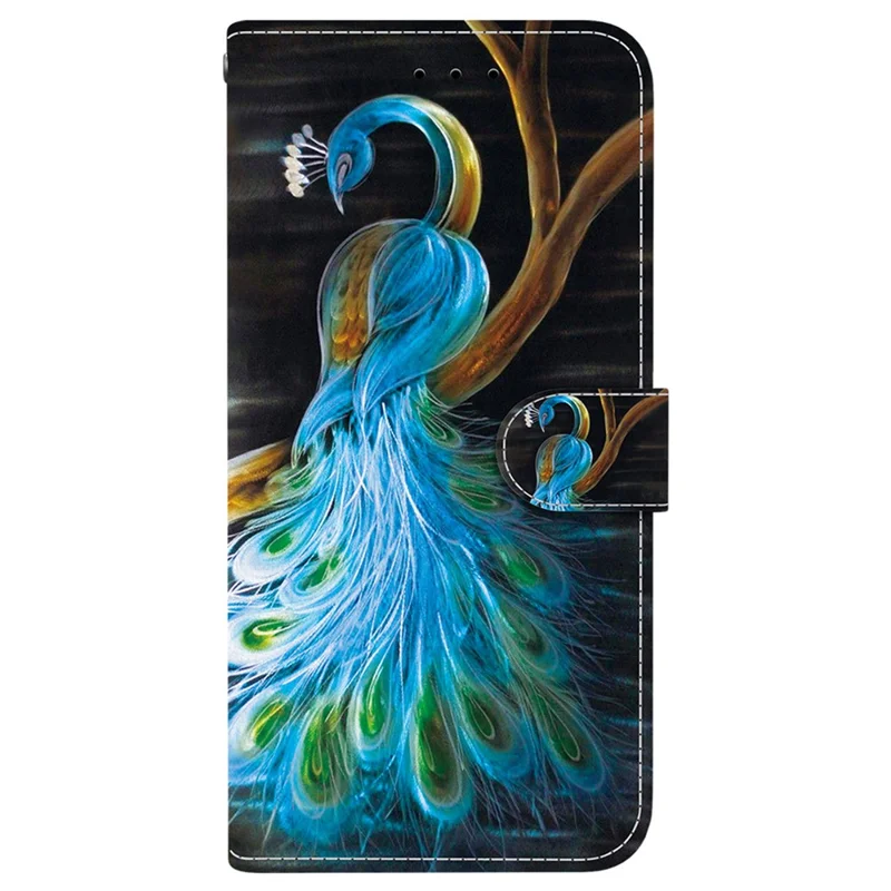 For Samsung Galaxy S25 Ultra Case Pattern Printing Anti-Drop Leather Flip Wallet Phone Cover with Lanyard - Peacock