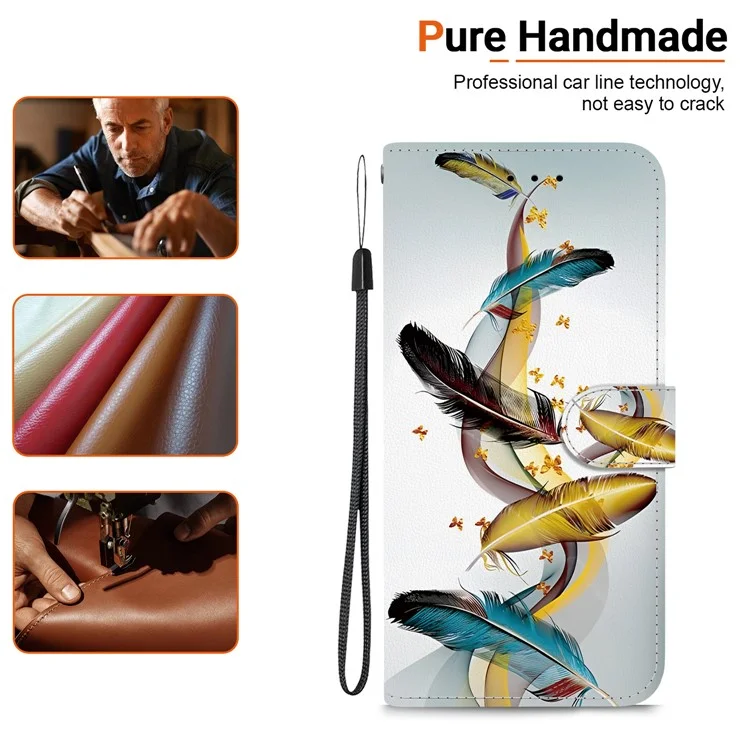 Für Samsung Galaxy S25+ Hülle Musterdruck Anti-Drop Leder Flip Wallet Phone Cover mit Schlüsselband - Goldener Schmetterlingsfedern