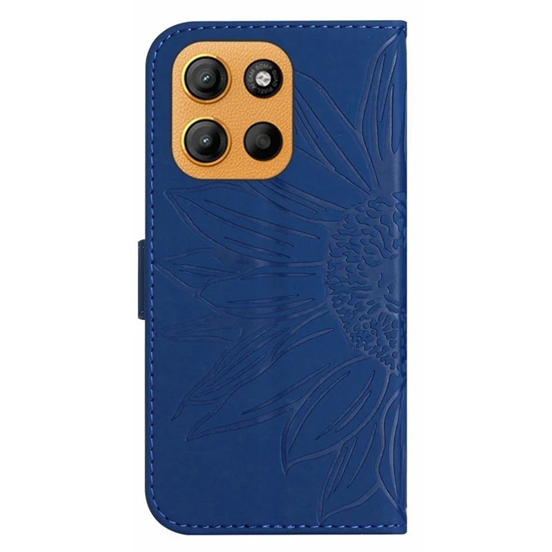 Custodia in pelle con stampa a girasole e tracolla per Motorola Moto G15 4G - Zaffiro