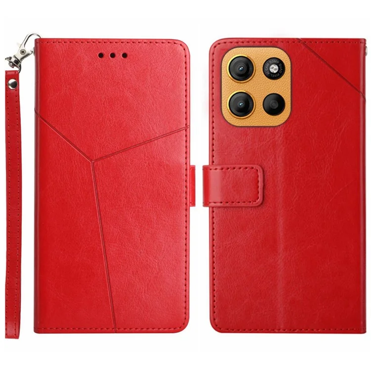 Custodia in pelle con motivo a linee a forma di Y per Motorola Moto G15 4G - Rossa