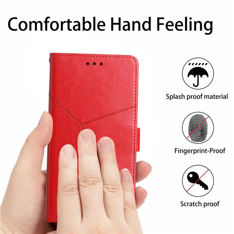 Custodia in pelle con motivo a linee a forma di Y per Motorola Moto G15 4G - Rossa