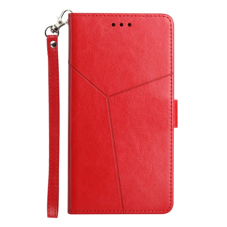 Custodia in pelle con motivo a linee a forma di Y per Motorola Moto G15 4G - Rossa