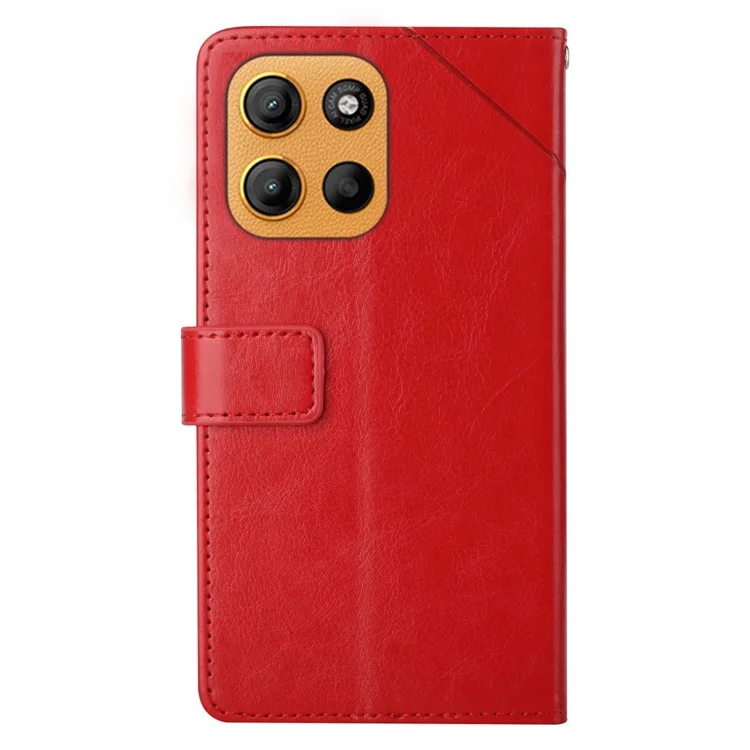 Custodia in pelle con motivo a linee a forma di Y per Motorola Moto G15 4G - Rossa