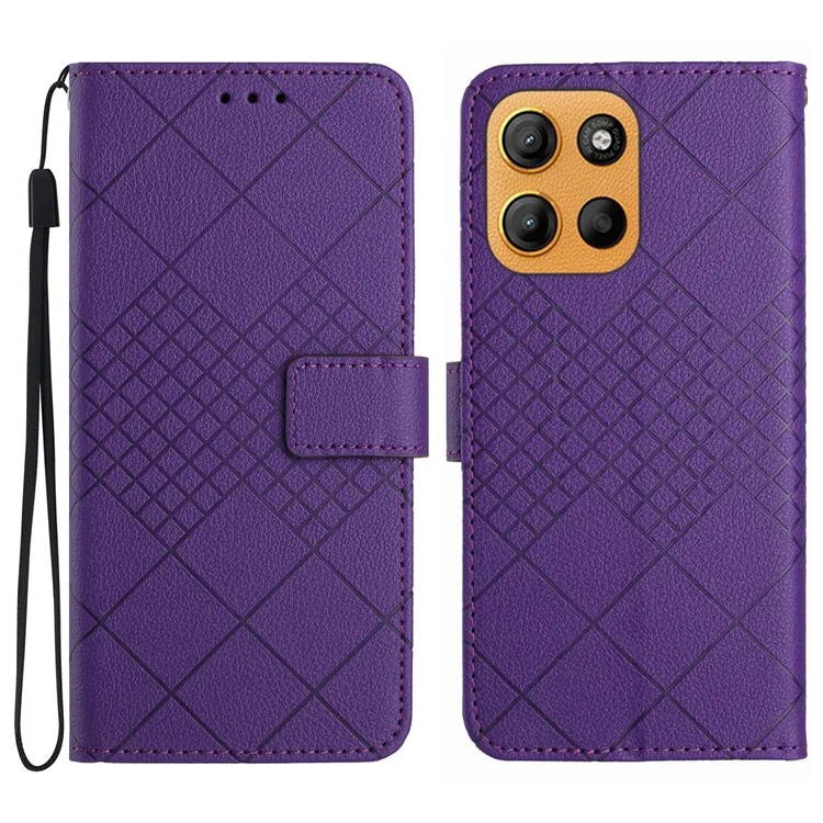 Capa carteira de couro sintético com impressão para Motorola Moto G15 4G - Roxo escuro