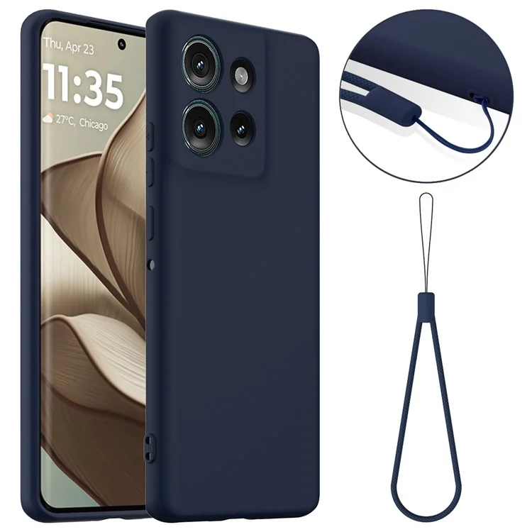 For Motorola Edge 50 5G Case Compatible with MagSafe Liquid Silicone Phone Cover with Lanyard - Dark Blue