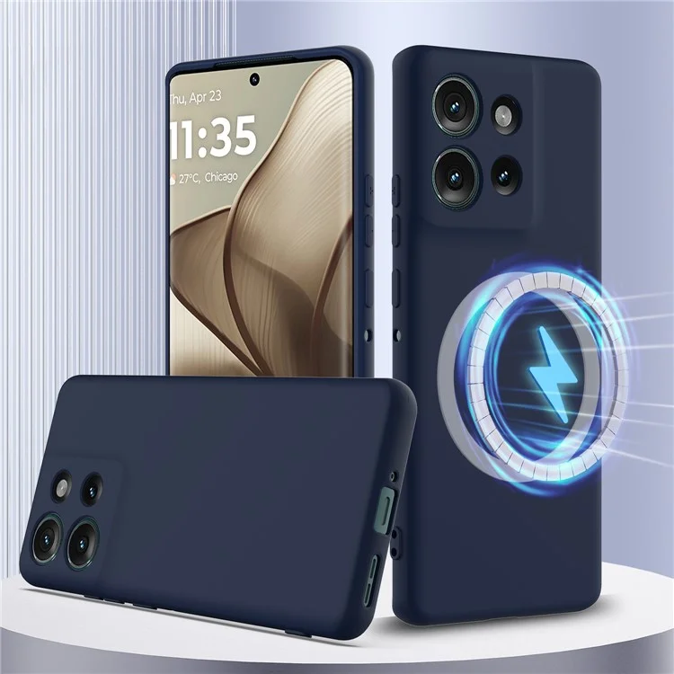 For Motorola Edge 50 5G Case Compatible with MagSafe Liquid Silicone Phone Cover with Lanyard - Dark Blue