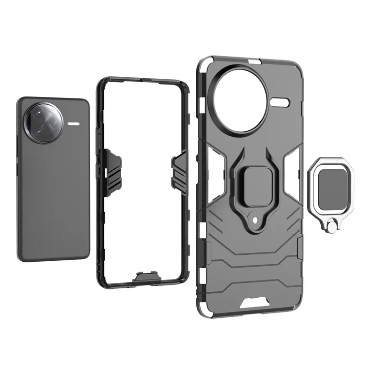 Cover protettiva per Xiaomi Redmi K80 Pro 5G in PC+TPU con supporto ad anello - Nero