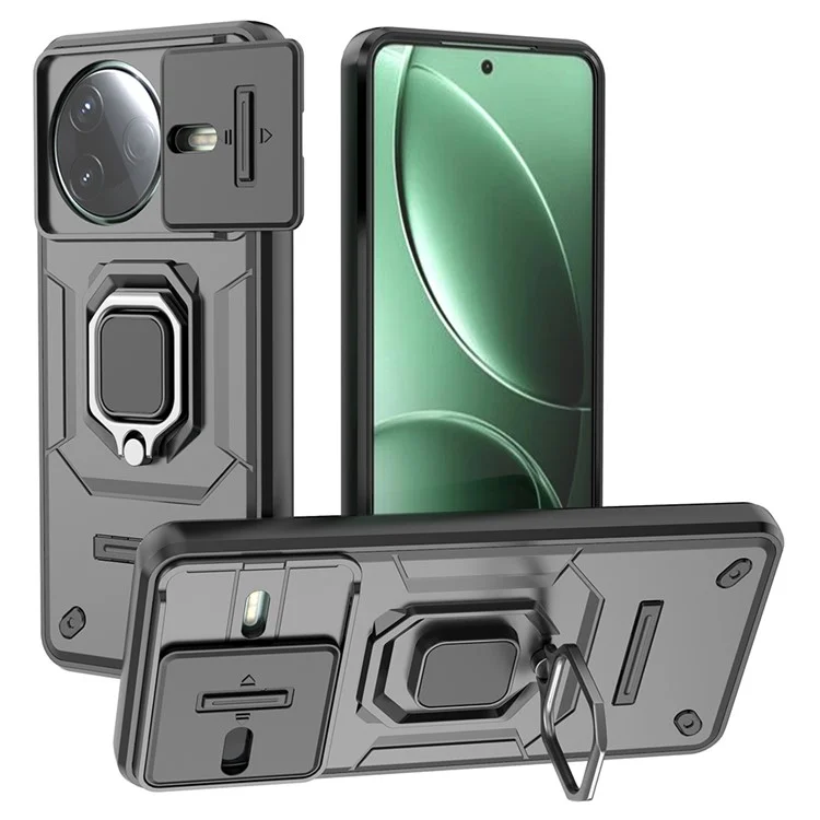 Coque pour Xiaomi Redmi K80 5G en PC+TPU avec support et protection de l'objectif - Noir