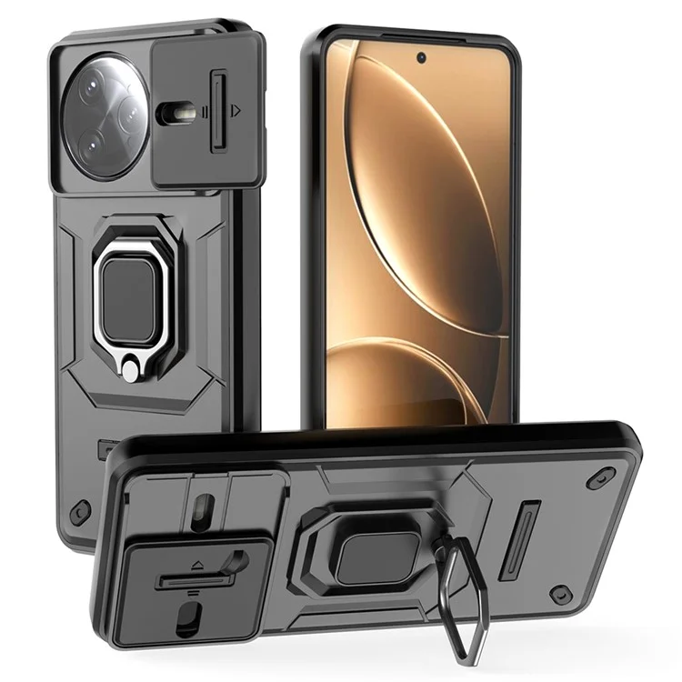 Custodia per Xiaomi Redmi K80 Pro 5G in PC+TPU con supporto e copertura per obiettivo - Nero