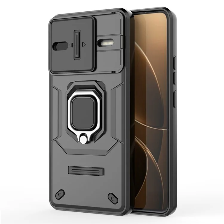 Custodia per Xiaomi Redmi K80 Pro 5G in PC+TPU con supporto e copertura per obiettivo - Nero