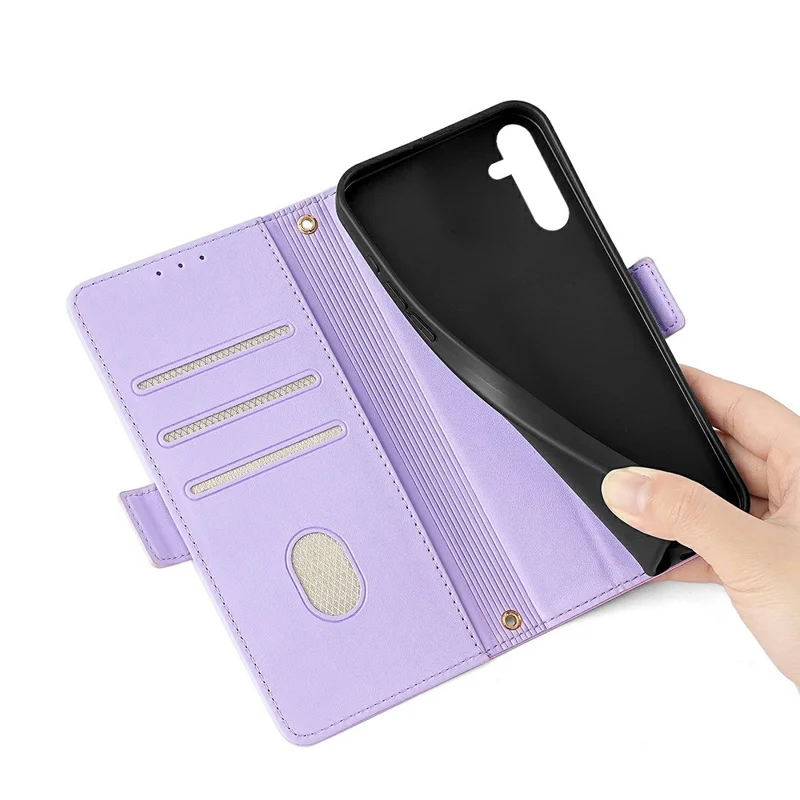 For Samsung Galaxy A26 5G Leather Wallet Case RFID Blocking Stand Cover with Hand Strap - Purple