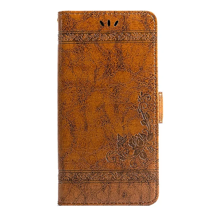 For iPhone 15 Pro Max Leather Case Flower Imprint Wallet Phone Cover with Side Buckle - Brown