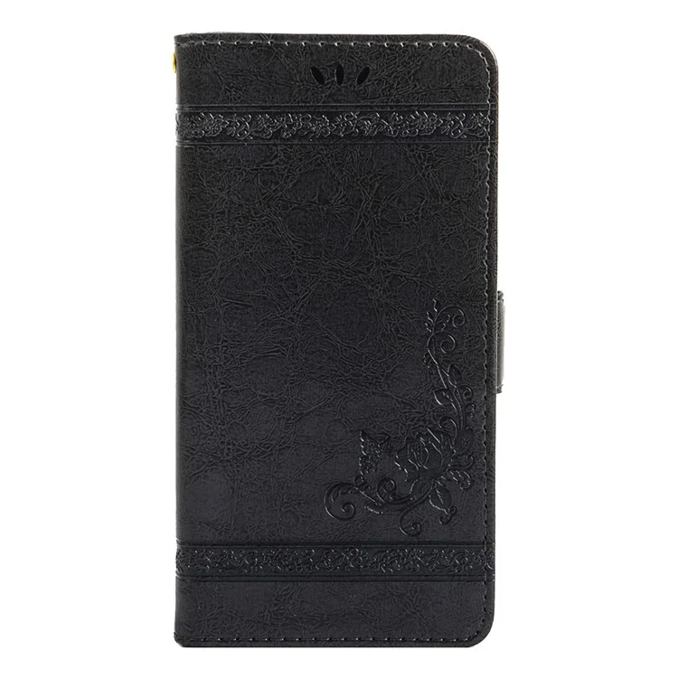 Funda de cuero con estampado de flor y hebilla lateral para iPhone 14 Pro - Negro