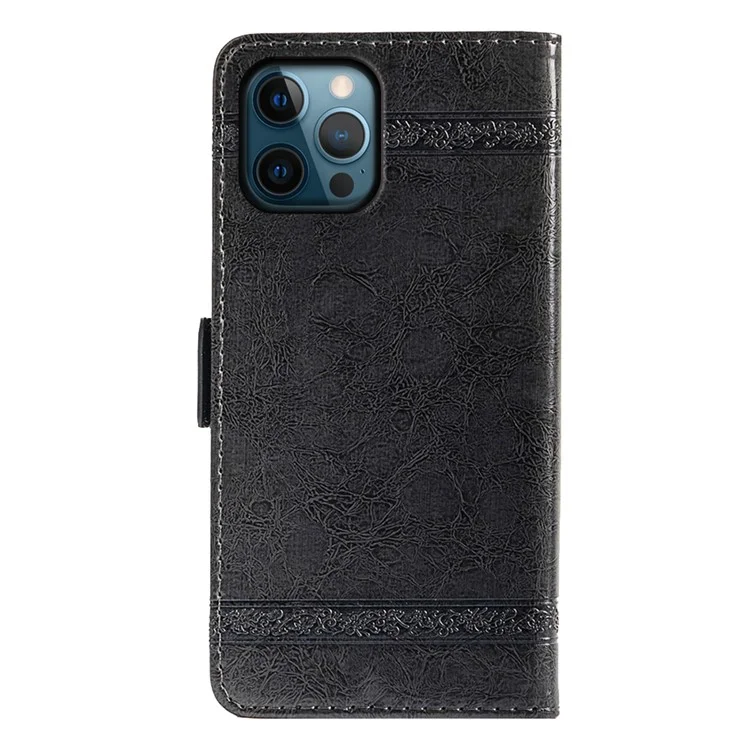 Funda de cuero con estampado de flor y hebilla lateral para iPhone 14 Pro - Negro