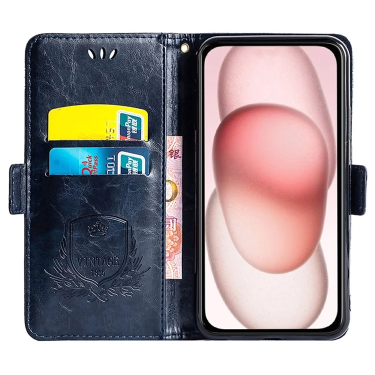 Funda de cuero con estampado de flores para iPhone 13, con hebilla lateral - Azul