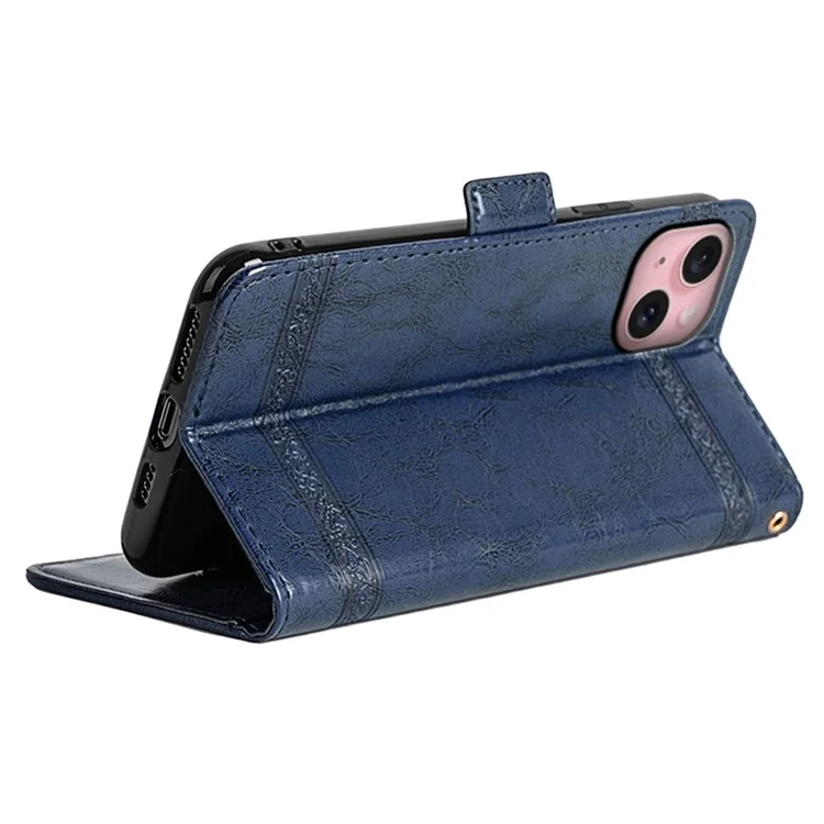 Funda de cuero con estampado de flores para iPhone 13, con hebilla lateral - Azul