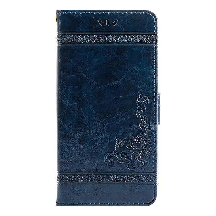 Funda de cuero con estampado de flores para iPhone 13, con hebilla lateral - Azul