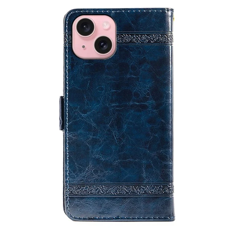 Funda de cuero con estampado de flores para iPhone 13, con hebilla lateral - Azul
