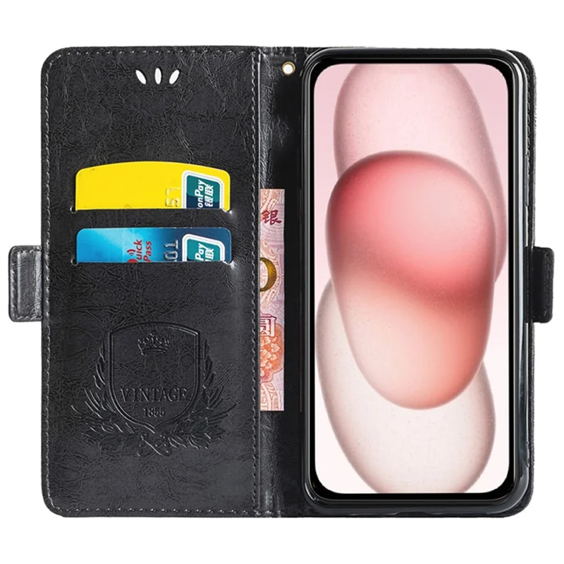 Leerhoesje voor iPhone 13 met bloemenprint, portemonnee-telefoonhoes met zijdelingse gesp - Zwart