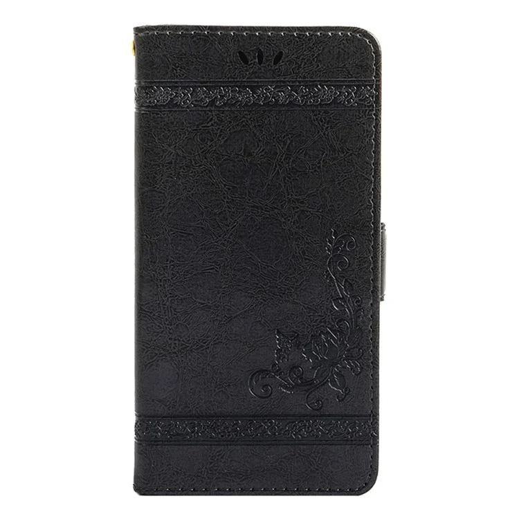Funda de cuero con estampado de flores y hebilla lateral para iPhone 14 - Negro