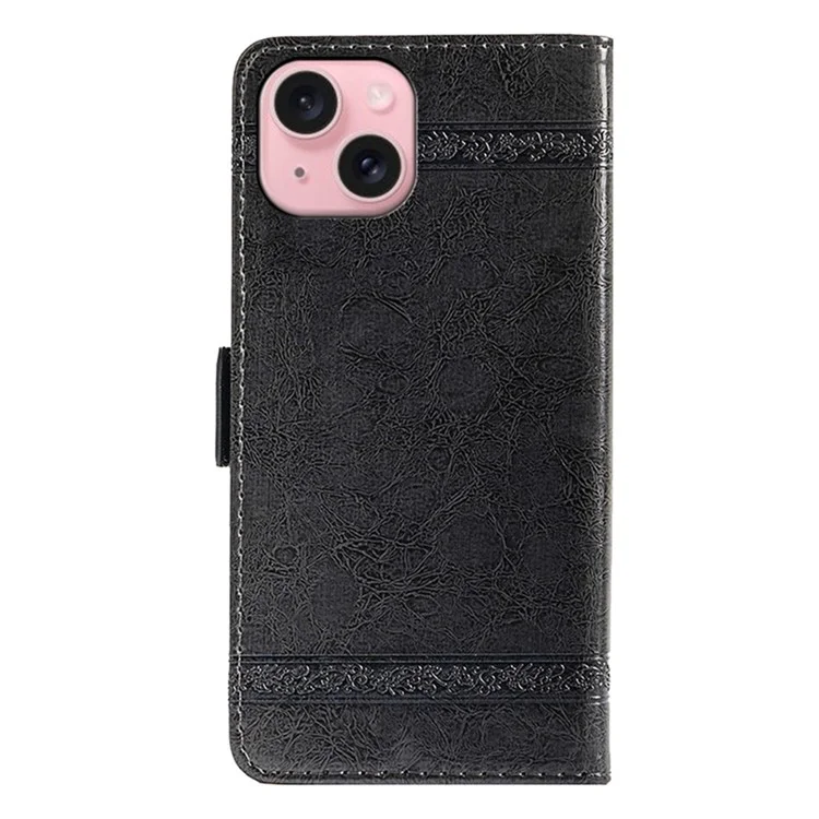 Funda de cuero con estampado de flores y hebilla lateral para iPhone 14 - Negro