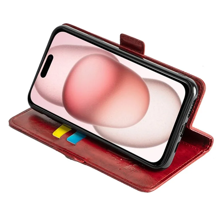 Funda de cuero con estampado de flores para iPhone 15, con hebilla lateral - Rojo