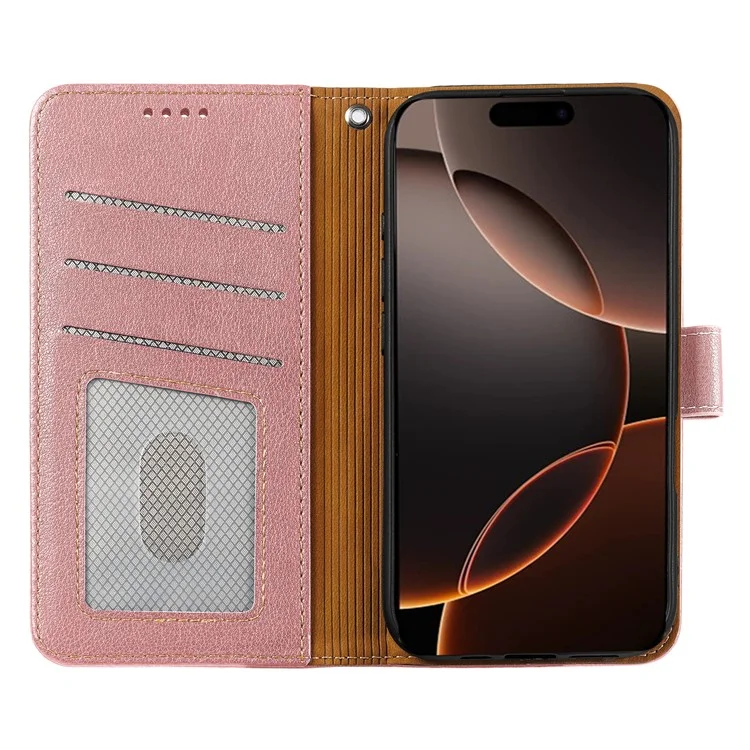 For iPhone 16 Pro Max Leather Case Litchi Texture Wallet RFID Blocking Phone Cover - Rose Gold