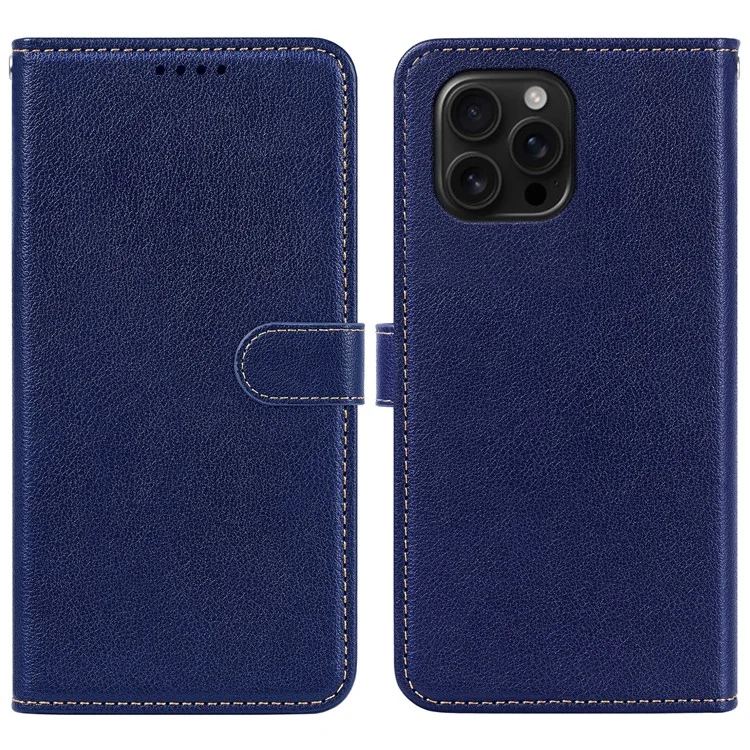 Capa de couro com textura de lichia e bloqueio RFID para iPhone 16 Pro - Azul