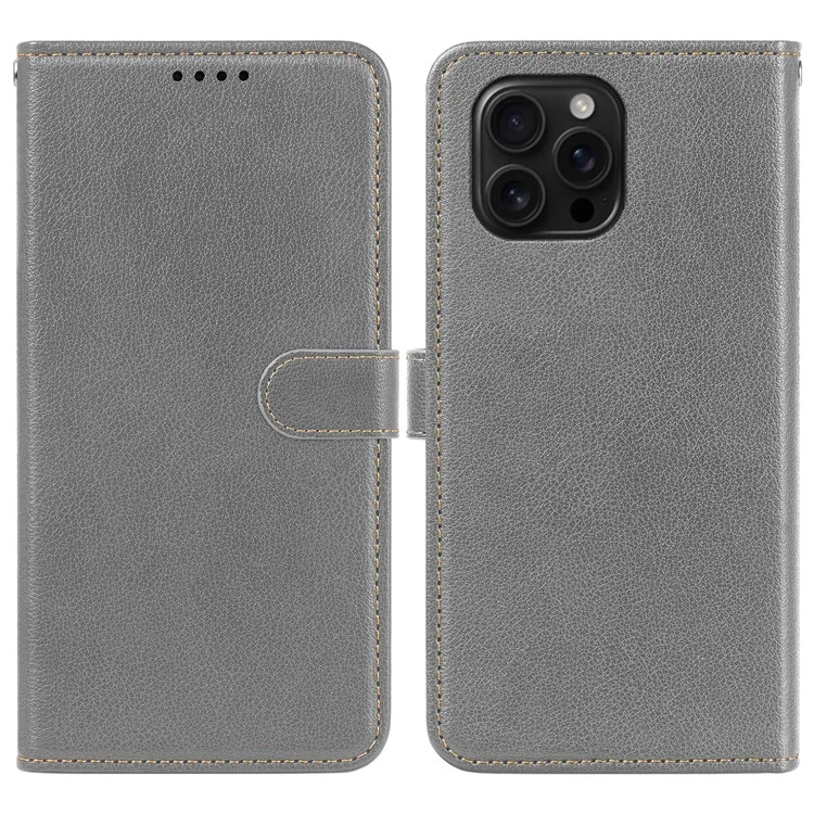 Für iPhone 15 Pro Max Lederetui Litchi-Textur Geldbörse RFID-blockierender Telefonbezug - Grau