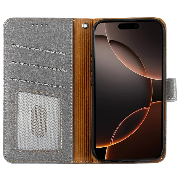 Für iPhone 15 Pro Max Lederetui Litchi-Textur Geldbörse RFID-blockierender Telefonbezug - Grau