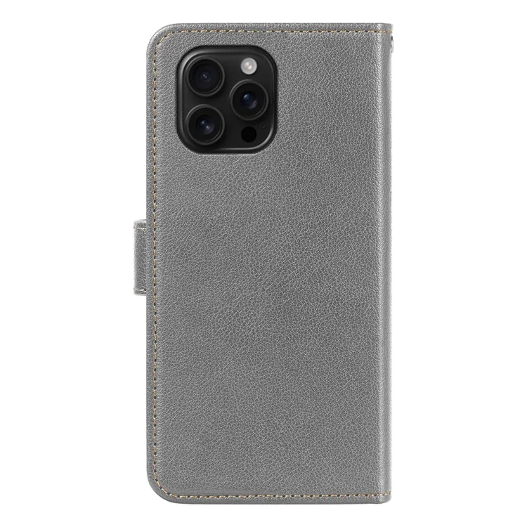 Für iPhone 15 Pro Max Lederetui Litchi-Textur Geldbörse RFID-blockierender Telefonbezug - Grau