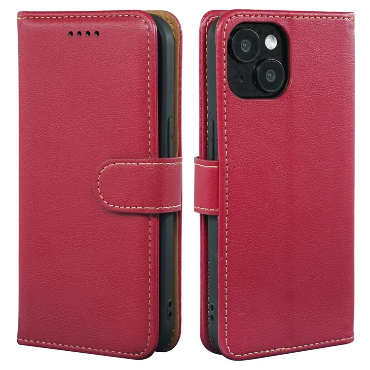Für iPhone 14 Ledercase Litchi-Textur Brieftasche RFID-blockierendes Telefoncover - Rot