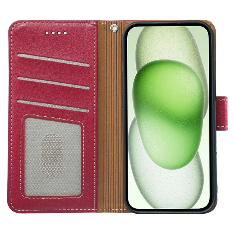 Für iPhone 14 Ledercase Litchi-Textur Brieftasche RFID-blockierendes Telefoncover - Rot
