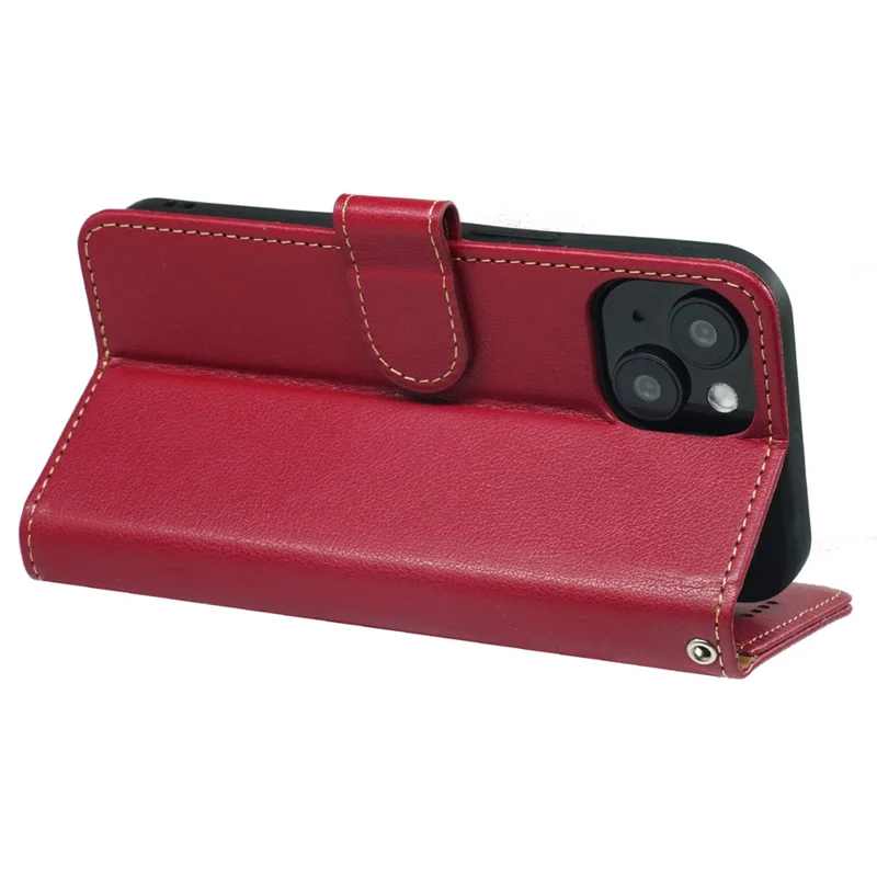 Für iPhone 14 Ledercase Litchi-Textur Brieftasche RFID-blockierendes Telefoncover - Rot