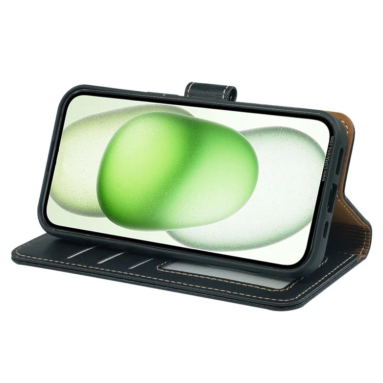 Étui en cuir pour iPhone 13, texture de litchi, portefeuille avec protection RFID - Noir