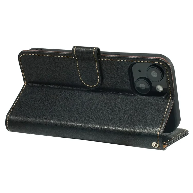 Étui en cuir pour iPhone 13, texture de litchi, portefeuille avec protection RFID - Noir