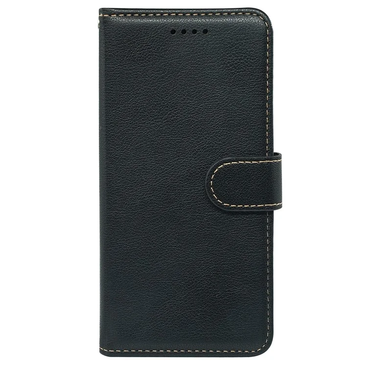 Étui en cuir pour iPhone 13, texture de litchi, portefeuille avec protection RFID - Noir