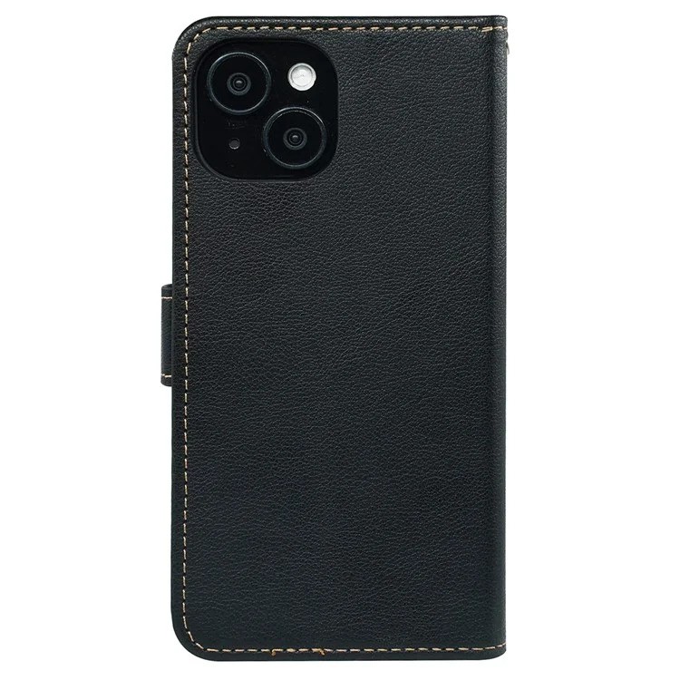 Étui en cuir pour iPhone 13, texture de litchi, portefeuille avec protection RFID - Noir