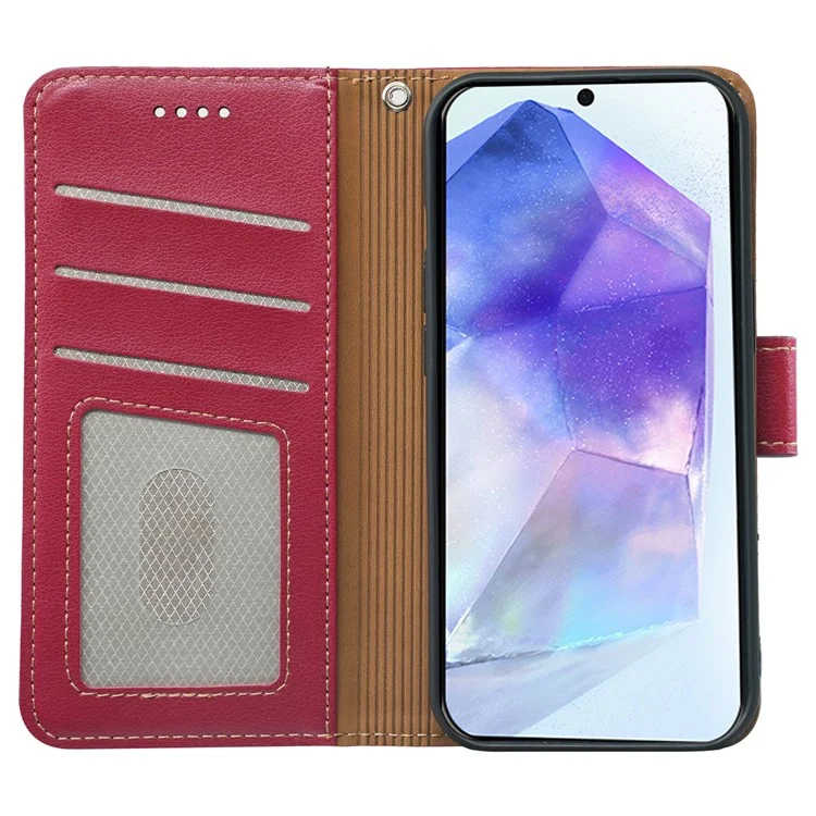 Étui en cuir avec texture de litchi et protection RFID pour Samsung Galaxy A15 4G/5G - Rouge