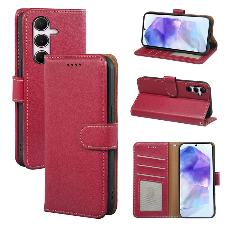 Étui en cuir avec texture de litchi et protection RFID pour Samsung Galaxy A15 4G/5G - Rouge