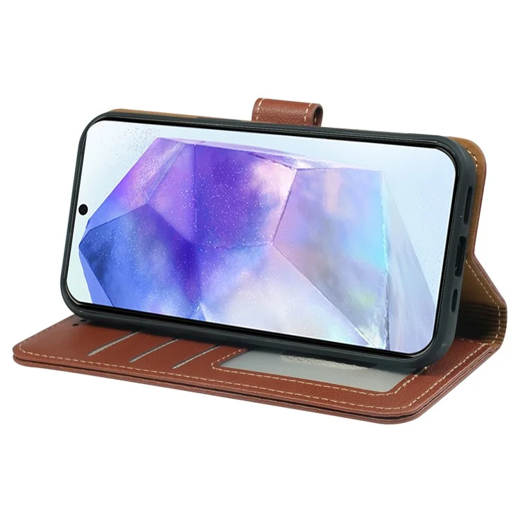 Étui en cuir avec texture de litchi et protection RFID pour Samsung Galaxy A25 5G (version mondiale) (161,0 x 76,5 x 8,3 mm) - Marron