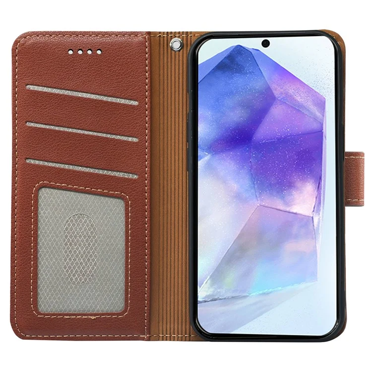 Étui en cuir avec texture de litchi et protection RFID pour Samsung Galaxy A25 5G (version mondiale) (161,0 x 76,5 x 8,3 mm) - Marron
