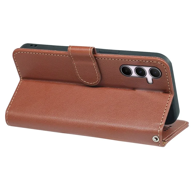 Étui en cuir avec texture de litchi et protection RFID pour Samsung Galaxy A25 5G (version mondiale) (161,0 x 76,5 x 8,3 mm) - Marron