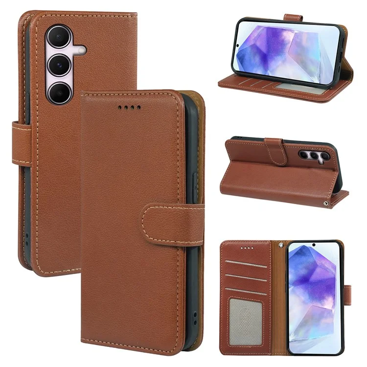 Étui en cuir avec texture de litchi et protection RFID pour Samsung Galaxy A25 5G (version mondiale) (161,0 x 76,5 x 8,3 mm) - Marron