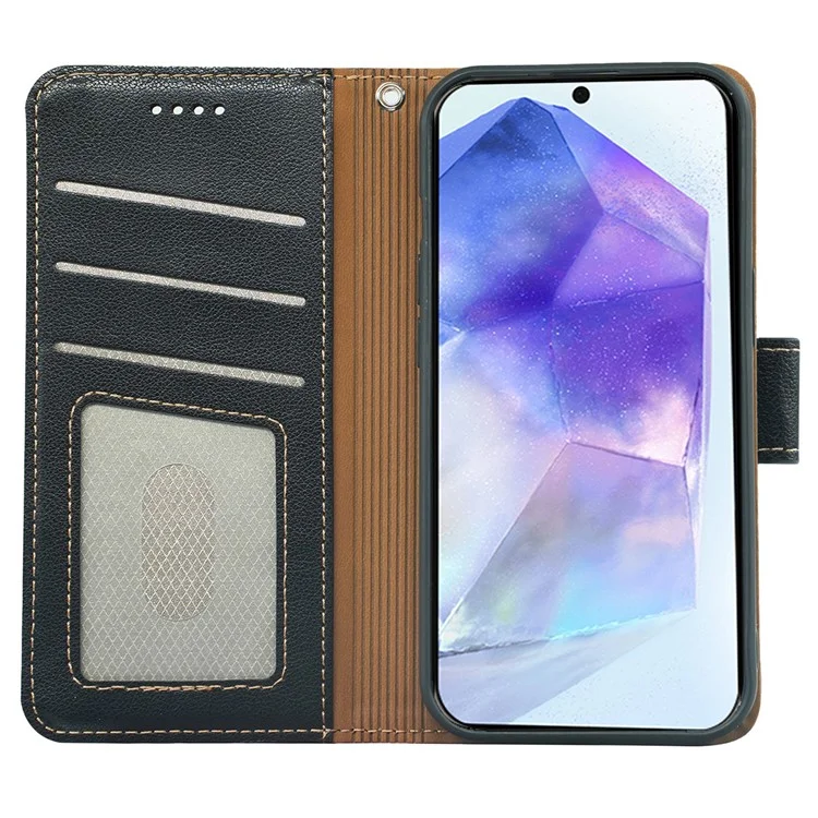 Для Samsung Galaxy A05s 4G кожаный чехол с текстурой личи, бумажник с блокировкой RFID, чехол для телефона - черный