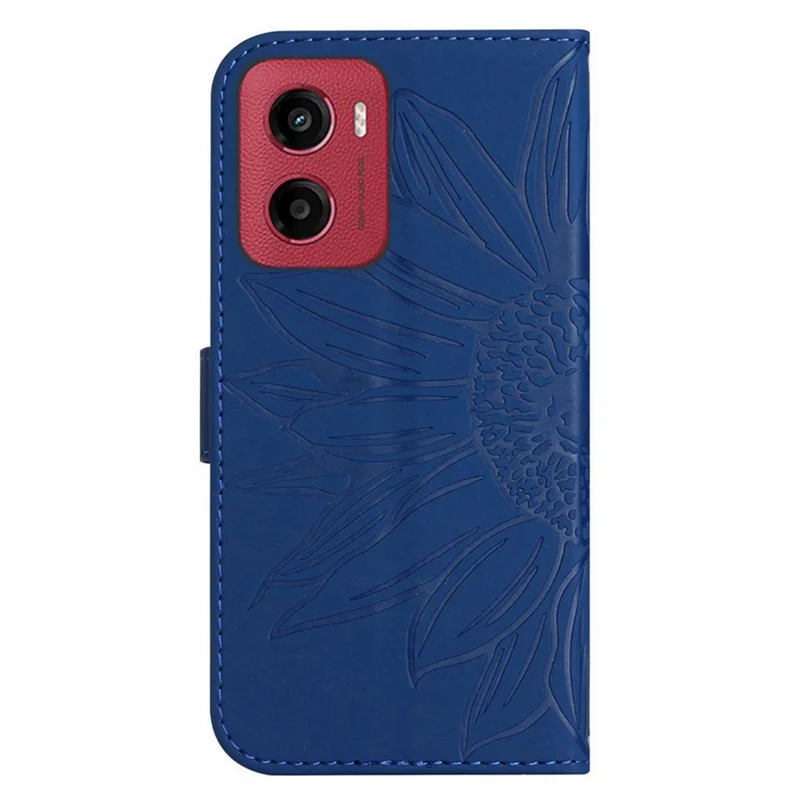 Étui portefeuille en cuir pour Motorola Moto G05 4G avec motif tournesol et dragonne - Saphir