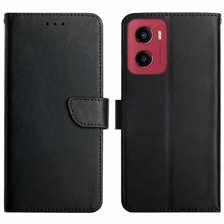 Per Motorola Moto G05 4G Cover in vera pelle di mucca Custodia per telefono Texture Nappa - Nero