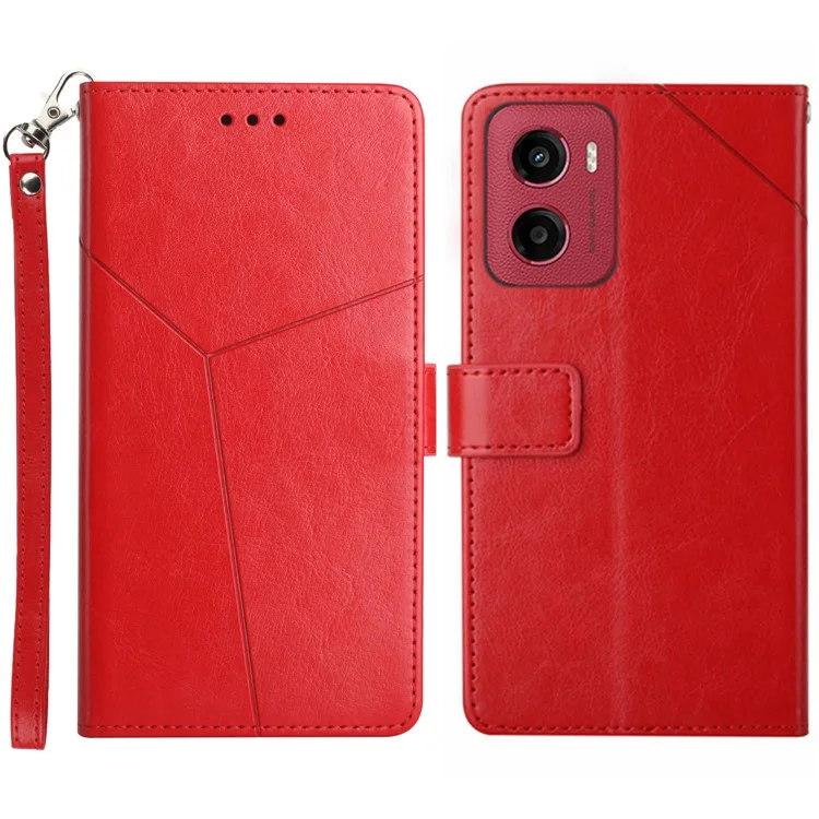 Custodia per Motorola Moto G05 4G con linee a forma di Y e rivestimento in pelle - Rosso