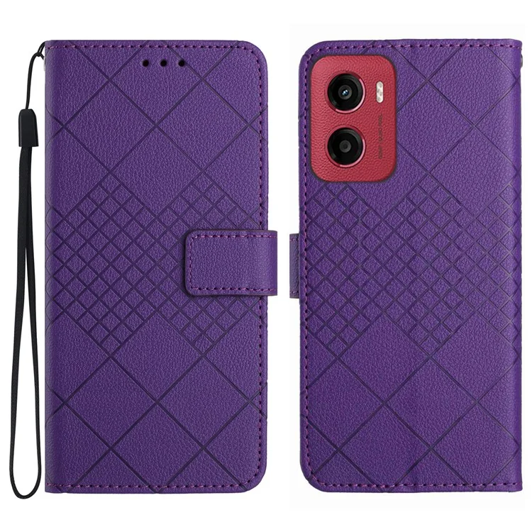 Capa carteira de telefone em couro sintético com impressão para Motorola Moto G05 4G - Roxo escuro